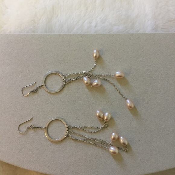 Silver Multi-Pearl Dangle Earrings - Picture 6 of 7